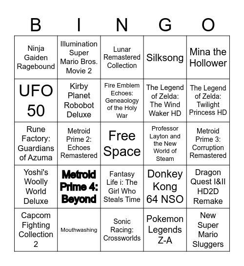 Nintendo Direct 3.27.2025 Bingo Card