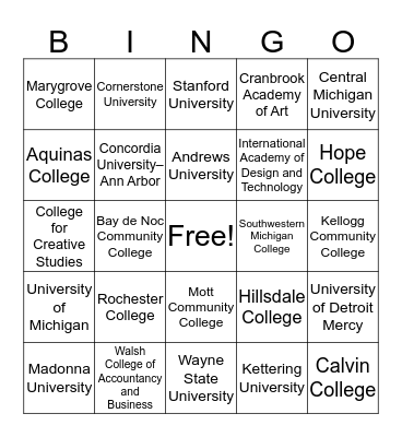 It's Your Choice: College Bingo Card