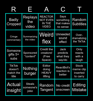 Bad Reactor Bingo Card