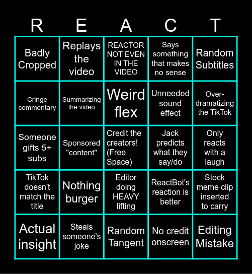 Bad Reactor Bingo Card