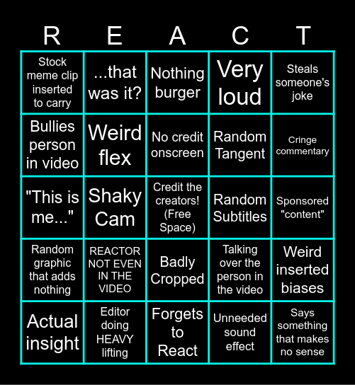 Bad Reactor Bingo Card