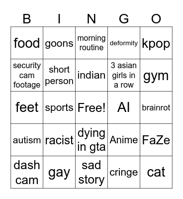 instagram reels bingo Card