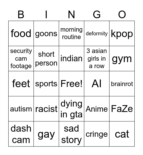 instagram reels bingo Card