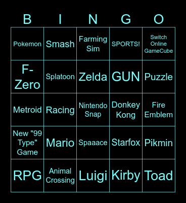 March Nintendo Direct Bingo Card