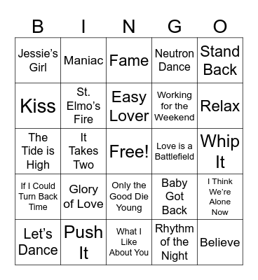 80's Pop Music (#2) Bingo Card