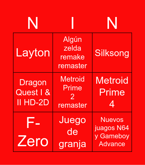 Nintendo Direct - 27/03/2025 Bingo Card