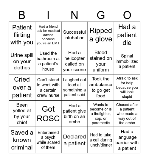 EMS Bingo Card
