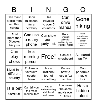 Get to know your team! Bingo Card