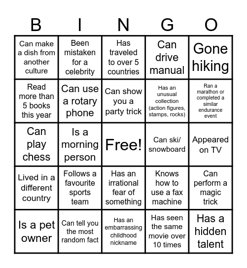 Get to know your team! Bingo Card