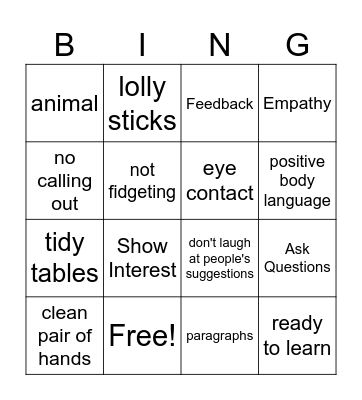 Active Listening Bingo Card