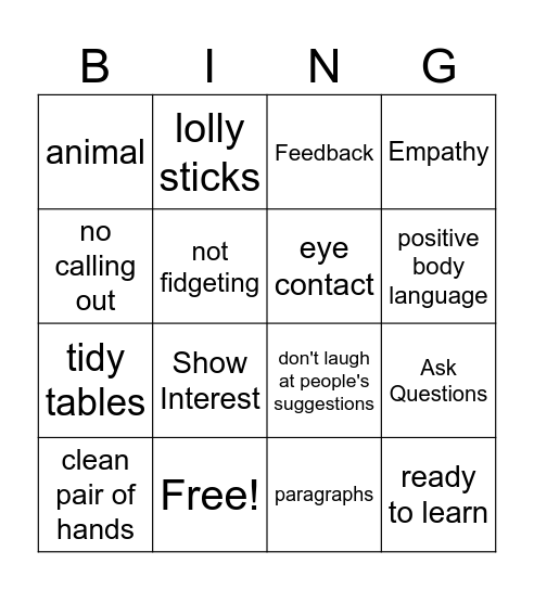 Active Listening Bingo Card