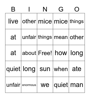 Untitled Bingo Card
