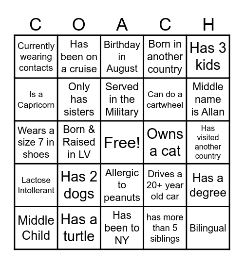 Ice Breaker Bingo Card