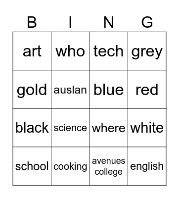 Auslan BING Bingo Card