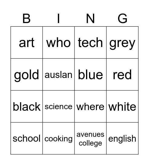 Auslan BING Bingo Card