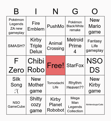 Nintendo Direct March25 Bingo Card