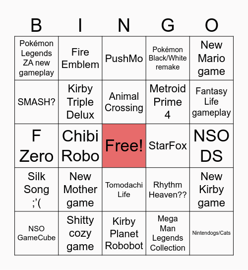 Nintendo Direct March25 Bingo Card