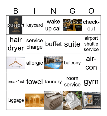 Hotel Vocabulary Bingo Card