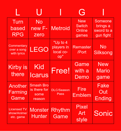 March 2025 Nintendo Direct Bingo Card