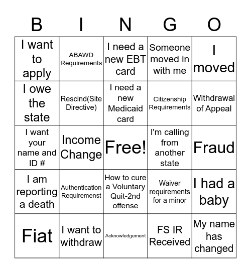 My Friendly OPS and Policy Bingo Card