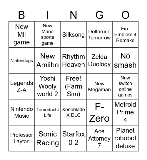 Hugo and Arwens switch 1 bingo Card