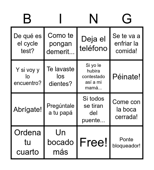 Nuestras Frases Bingo Card