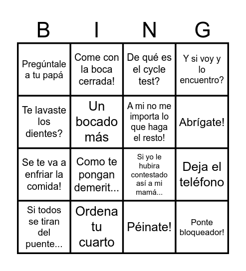 Nuestras Frases Bingo Card