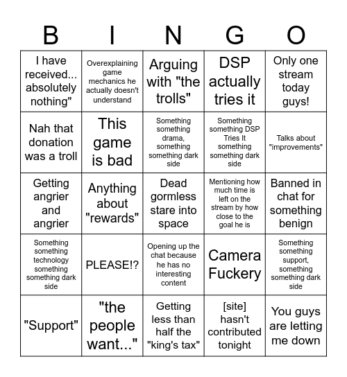 DSP Detractor Bingo Card