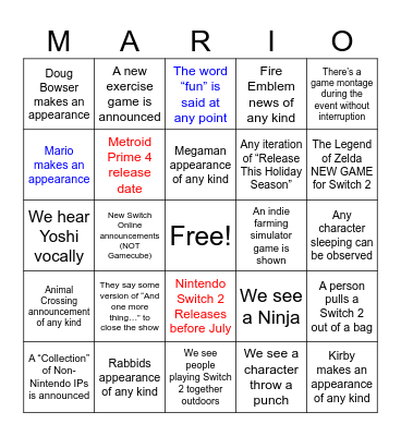 Phnx Switch Bingo Card