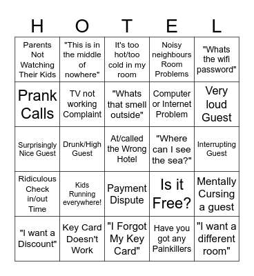 Hotel Bingo Card