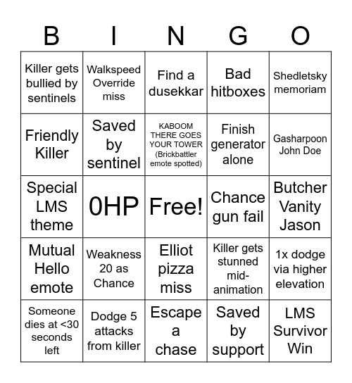Forsaken Bingo Card