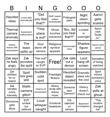 Spectral Shenanigans™: Ghost Adventures Bingo Card