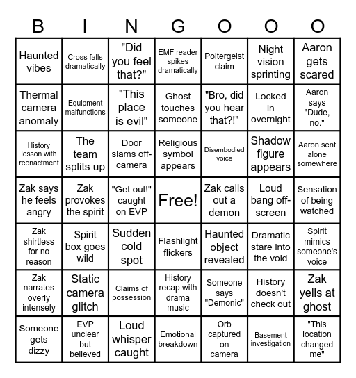 Spectral Shenanigans™: Ghost Adventures Bingo Card