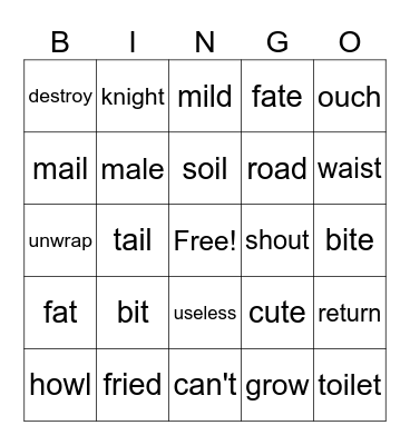 Spelling Bingo Card
