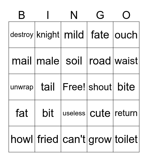 Spelling Bingo Card