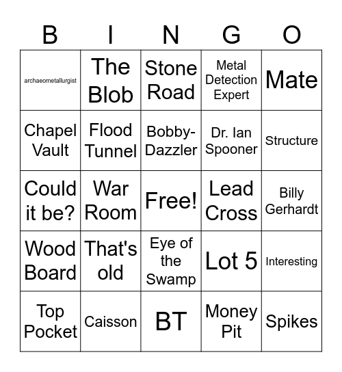 Oak Island Bingo Card