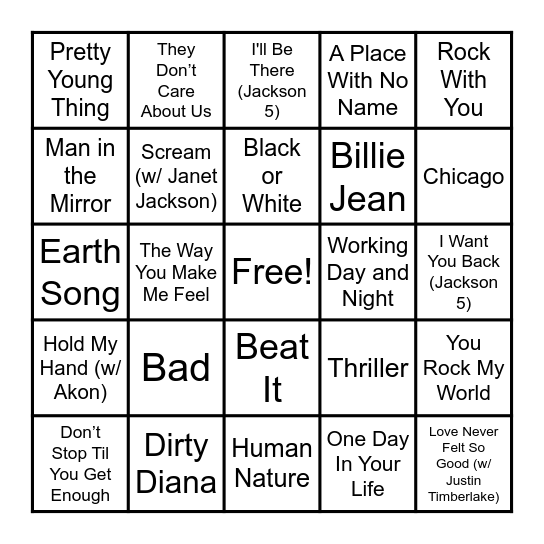 ♫  Michael Jackson  ♫ Bingo Card
