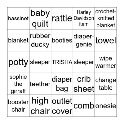 Baby shower Bingo Card