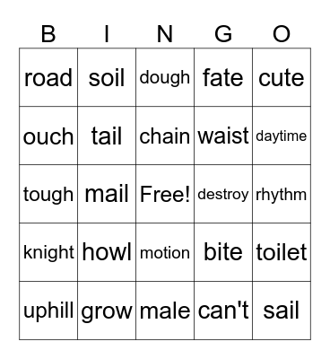Spelling Bingo Card