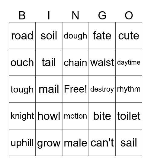 Spelling Bingo Card