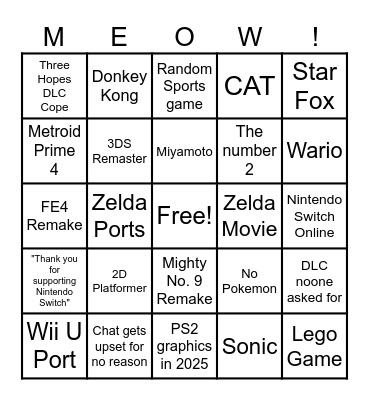 Luna's Nintendo Direct Bingo (March 2025) Bingo Card