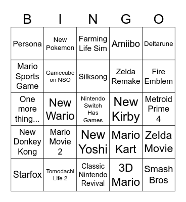Nintendo Direct Bingo Card