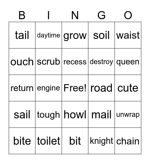 Spelling Bingo Card