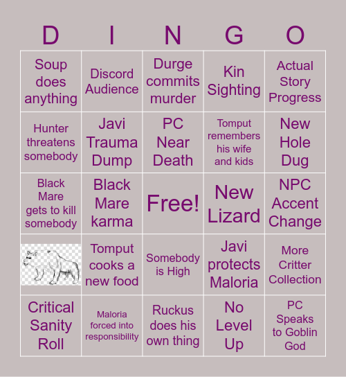 DnDingo wit MarMar and the Frisky Bunch Bingo Card