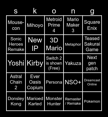 Switch 2 Bingo Card