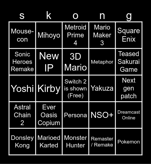 Switch 2 Bingo Card