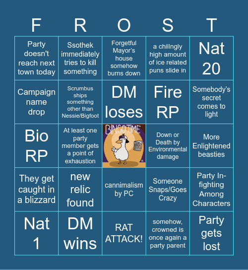 Icewind Dale: Frostmaiden HARDCORE (Ep. 2) Cold-Hearted Killer Bingo Card