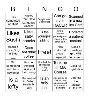 Access Services 2025! Bingo Card