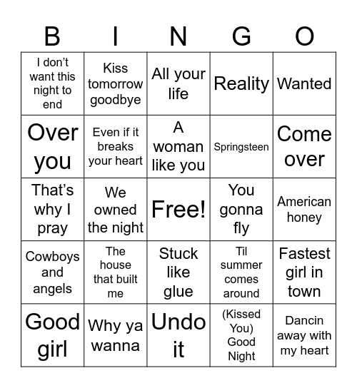 Top 2012 Country Songs Bingo Card