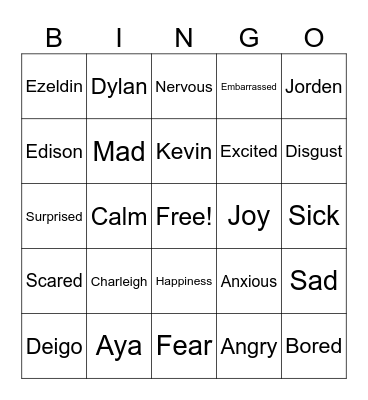 Emotions Bingo Card